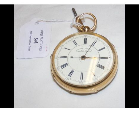 An 18ct gold gents pocket watch, weighing 147 gramsCONDITION REPORT.By our judgement, condition of lot is fair.Notably, the i