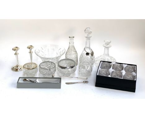 A collection cut glass to include Royal Doulton decanter; Royal Worcester cake slice; lead crystal tumblers; Culinary Concept