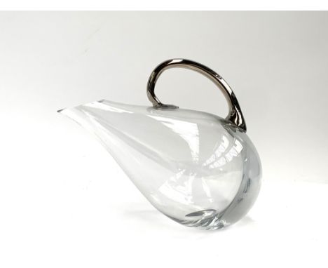 A vintage Peugeot glass 'Premium' wine decanter with silvered glass handle, 19cmH 