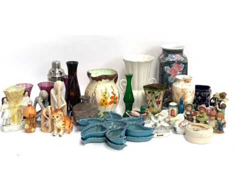 A mixed lot of ceramics to include Shorter &amp; Sons twin handled vase; Staffordshire flatback; Art Deco style cocktail shak