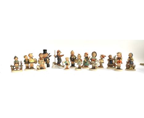 A quantity Goebel Hummel figurines to include 'Be Patient', 'To Market', 'Happy Traveller', 'Little Gardener', 'Little Sweepe