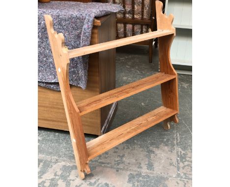 A pine wall hanging shelf, 76cmW 