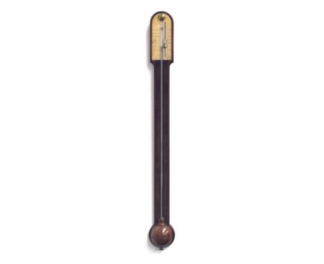 An 19th century Worthington of London mahogany stick barometer, domed top above a circular cistern, 92cm high 