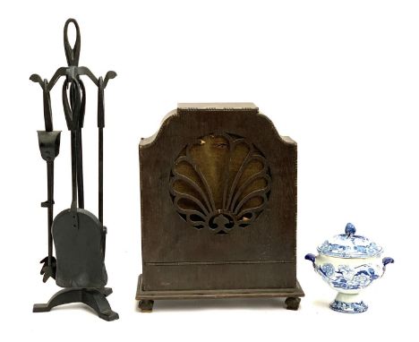 A 1930s Wolverhampton cathedral radio, together with Mason's ironstone tureen, and a set of fire tools 