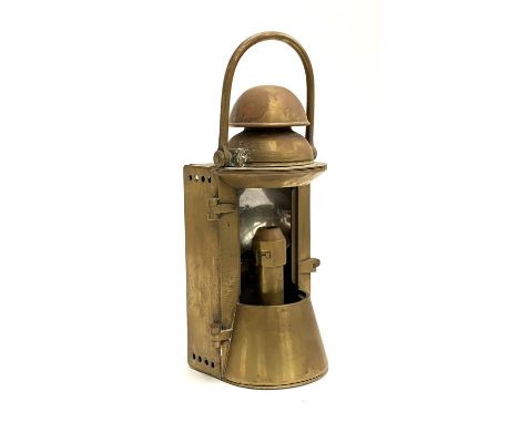 An early 20th century heavy brass wing lantern, possibly Bulpitt &amp; Sons, 41cmH to top of handle 