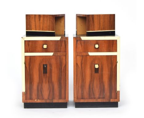 Interior design interest: A pair of French Art Deco maccasar ebony square bedside cabinets, each with an offset box niche sup