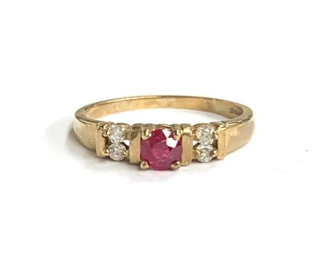 A 9ct gold ruby and diamond ring, size L, approx. 1.7g 