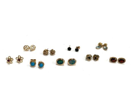 A quantity of stud earrings, to include a pair of 9ct gold opal doublet earrings and a pair of 9ct gold turquoise earrings; t