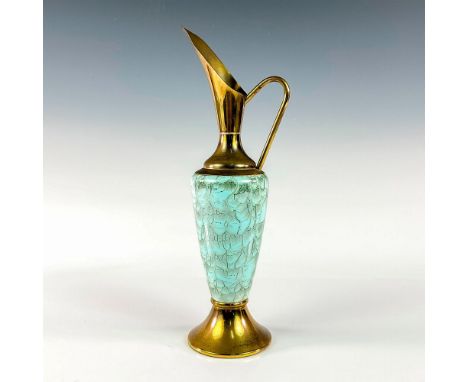Turquoise toned with lustre finish &amp; branch patterning. Brass accented handle, spout, and base.Delft Holland on bottom of