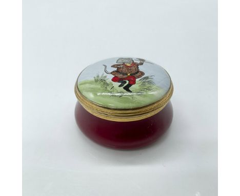 Rare porcelain box, depicts a mouse in clothes dancing. Illustrated by E.H Sheppard, decorated with gold accents. Crummels ba