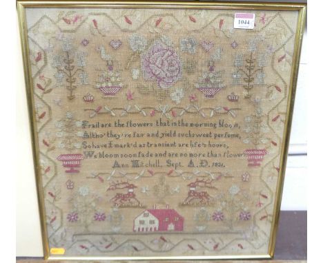 A William IV needlework, verse and picture sampler by Anne Mitchell, dated September 1831, 44 x 41cm 
