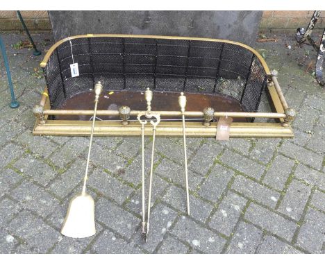 An Edwardian brass and wired metal low mesh nursery fender; together with an Edwardian brass curb fender; and four sundry fir