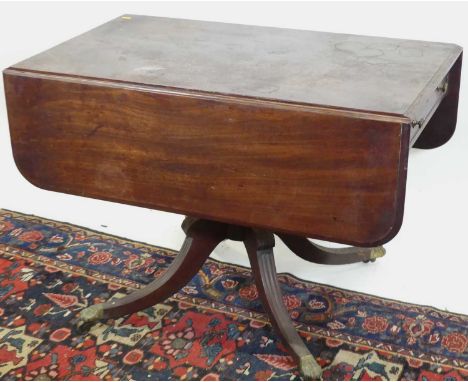 19th century furniture to include; a mahogany and ebony strung D-end fold over tea table, width 101cm, a William IV drop leaf