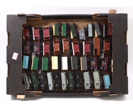 A Large tray of 45+ unboxed Triang wagons, including 12x brake vans, and 10x hopper wagons, All in near-mint condition.