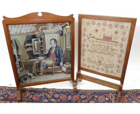 Two embroidered fire screens, one with sampler dated 1836