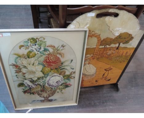 A 1930's pokerwork firescreen, crinoline lady