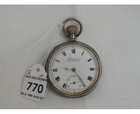 A silver top wound pocket watch having a Roman numeral dial with subsidiary seconds to white enamelled face in an engine turn