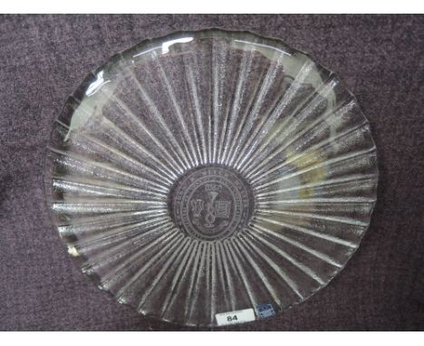 A late 20th century Dartington crystal glass platter in the Lotus Collection, for John R Hitch 1997-98, in original box