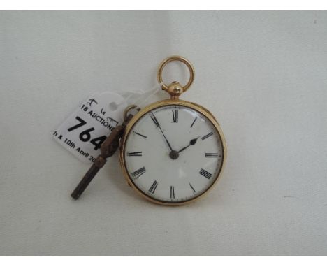 An 18ct gold key wound pocket watch having Roman numeral dial to white enamelled face in plain case, London 1886, Philip Wood