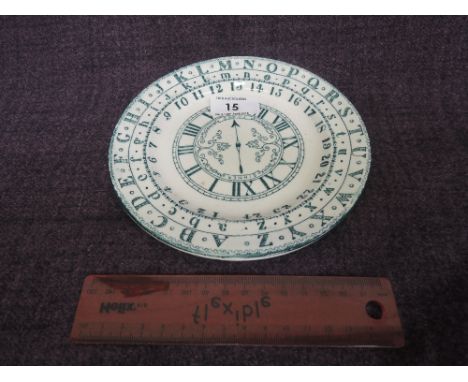 A 19th century Staffordshire plate by B & K of numerical school clock design