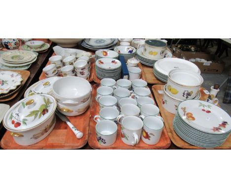 Six trays of Royal Worcester 'Evesham Vale' china to include: cups, mugs, plates, dishes, ramekins, vegetable dishes etc., to