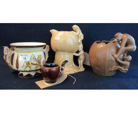 Collection of Sylvac pottery items to include; 4699 Egyptian design two handled bowl or jardiniere, ceramic pipe, 1190 monkey