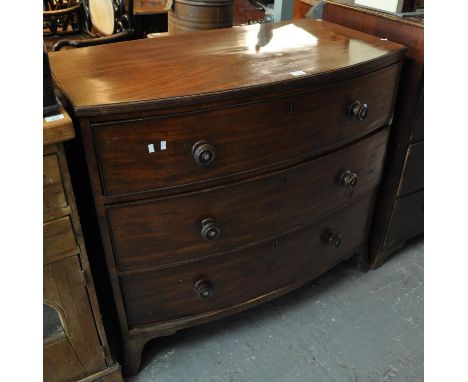 19th Century mahogany bow front chest of three drawers standing on bracket feet. (B.P. 21% + VAT)&nbsp;&nbsp;Good condition f