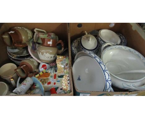 Two boxes of assorted china, one of blue and white Wedgwood, largely 'Lura' design and also an 'Asiatic Pheasants' soup turee