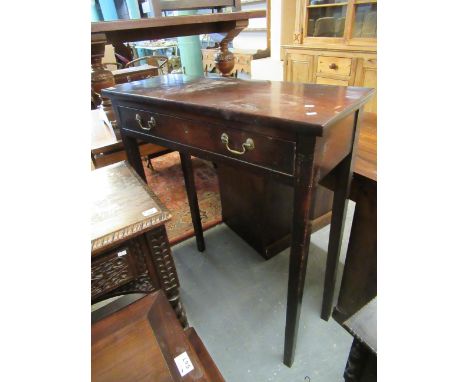 19th Century mahogany single drawer side or console table with brass loop handles standing on square tapering legs. (B.P. 21%