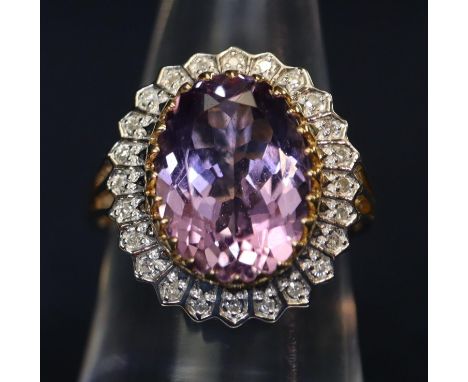 9ct gold amethyst and diamond dress ring. 4.8g approx, ring size L & 1/2.(B.P. 21% + VAT) 