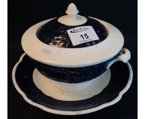 19th Century Swansea blue and white lidded two handled tureen on stand with acorn finial. (B.P. 21% + VAT)&nbsp;Probably an u