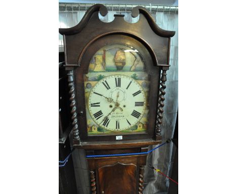 19th Century Welsh mahogany 8 day longcase clock, the painted face marked D Reese, Aberayron and having rocking ship pediment