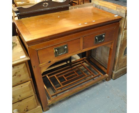 Modern Chinese hardwood two drawer side or console table with under tier. (B.P. 21% + VAT) 