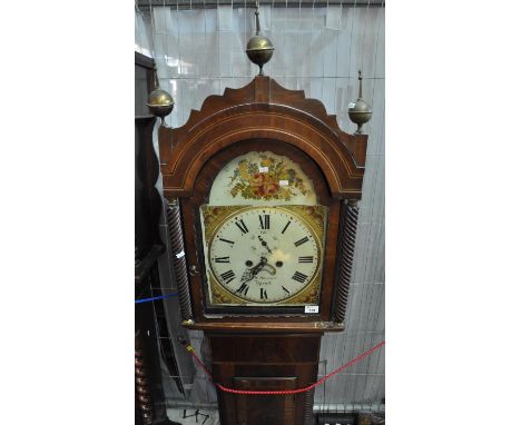 19th Century mahogany 8 day longcase clock, the arch painted face marked 'J.W Hancock, Yeovil', having Roman numerals, second