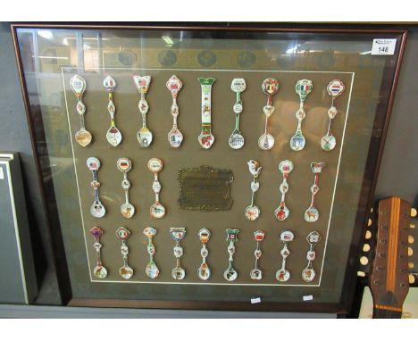 'From Athens to Seoul in commemoration of games of the XXIVTH Olympiad Seoul 1988', limited edition ceramic spoon set, framed