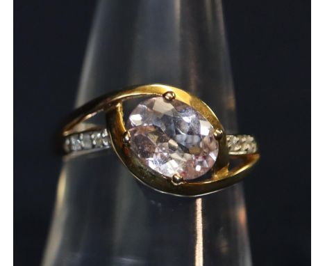 9ct possibly Morganite and diamond dress ring. 2g approx, ring size M.(B.P. 21% + VAT) 