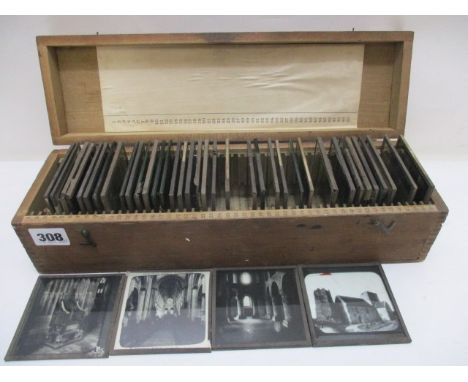 Forty 19th century magic lantern slides to include views of churches, interior scenes and London scenes