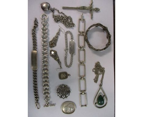 Vintage silver and white metal costume jewellery to include a large silver cross and mixed bracelets