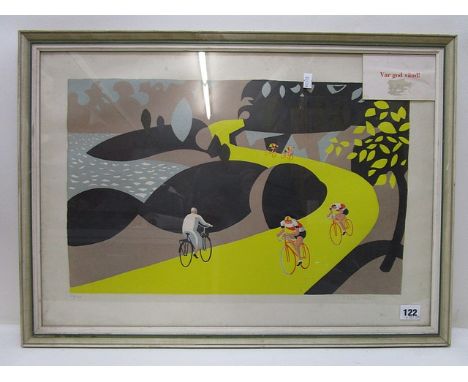 Per Olof Ultredt 1927-2006 - 'Cykelloppet', a signed, limited edition lithograph print, 56/100, numbered in pencil to lower m