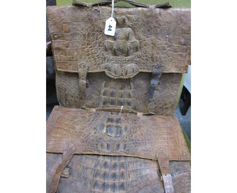 Two vintage crocodile portfolio document cases, circa 1950