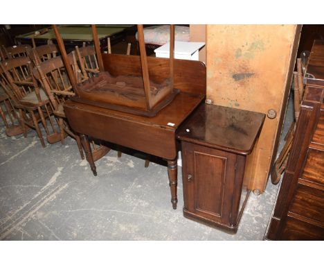 A 19th Century mahogany Pembroke table, Edwardian occasional table and a stained commode pot cupboard. (3) 