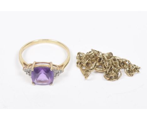 A 9ct gold amethyst and diamond dress ringTogether with a 9ct gold bracelet, AF, ring size N, weight approx. 3.4g. 