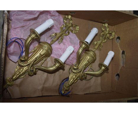 A Pair of French Ormolu ribbon tied two branch wall light fittings. 
