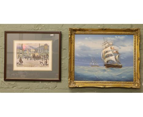 Lloyed George Rigging limited edition print 125/750 Northern Street Signed by the artist along with a gilt framed oil on canv