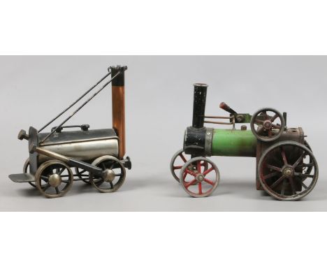 A vintage Mamod steam engine along with a scratch built model of Stephenson Rocket.