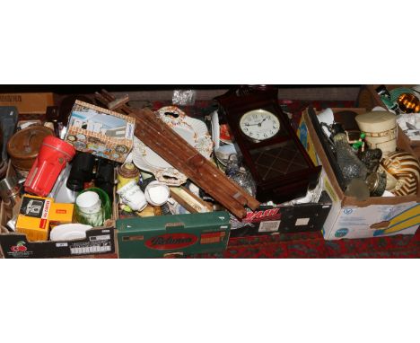 Four boxes of miscellaneous and collectables including an artist easel, Wedgwood, bone china teawares, boxed Kodak Brownie ca