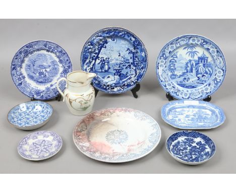 A small collection of early 19th century English transfer printed pottery including marked Ferrybridge and Herculaneum pieces