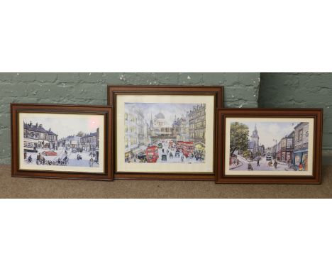 A framed Terry Gorman print, along with two Bill Kirby framed prints depicting Broomhill and Walkley Sheffield.