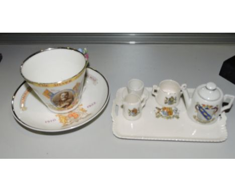 A Paragon 1935 Silver Jubilee cup and saucer, together with a miniature tea service for one bearing Cleethorps town crest, (q