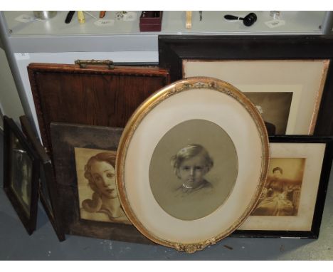 A Dearden, portrait of a young boy, charcoal and pastel sketch, together with a quantity of Victorian portrait photographs, r